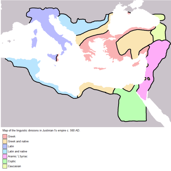 Linguistic map of the Byzantine Empire c565