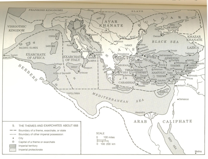 The Themes in 668 AD from A History of the Byzantine State and Society by Warren Treadgold